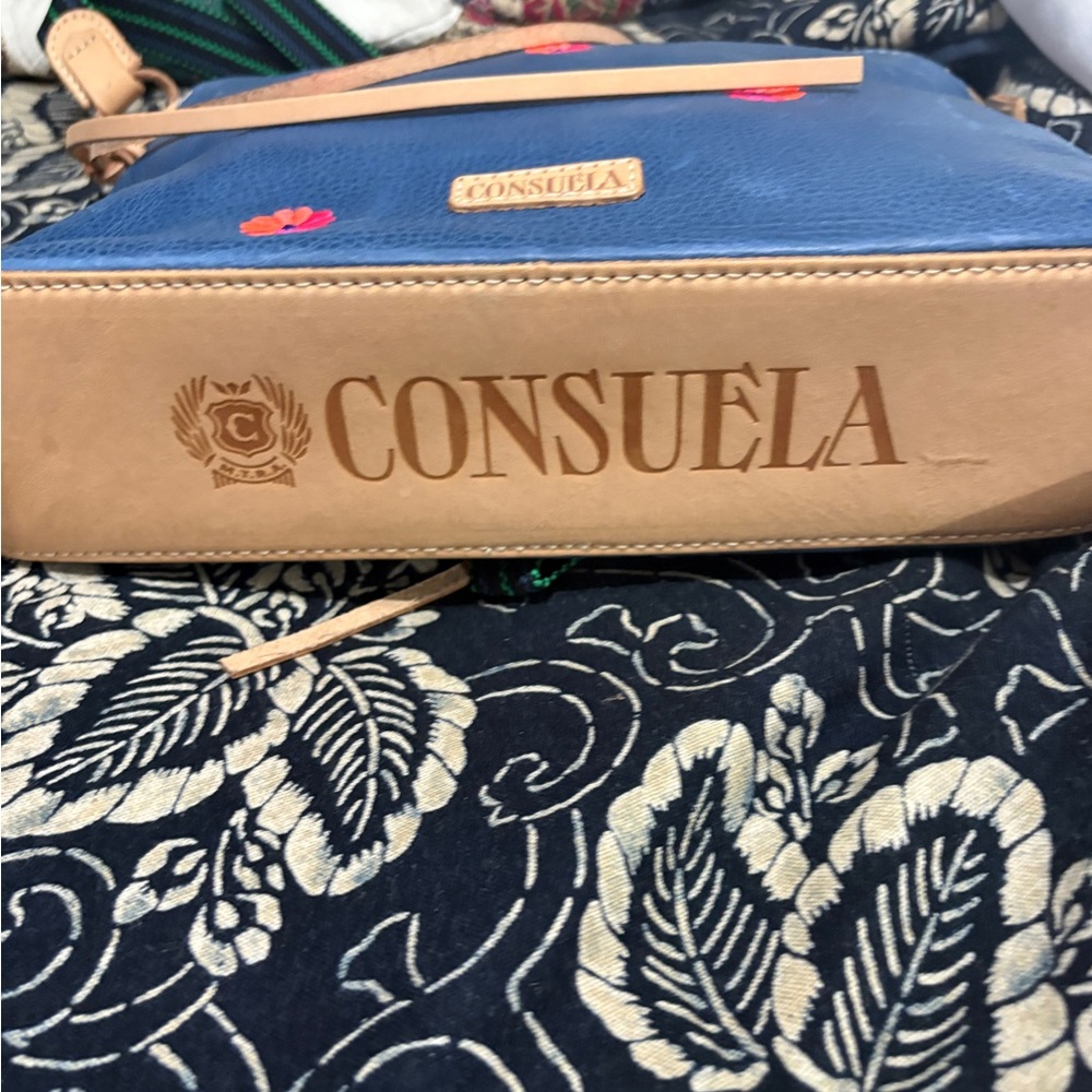Consuela Blue leather downtown crossbody with embroidered flowers - Picture 3 of 5